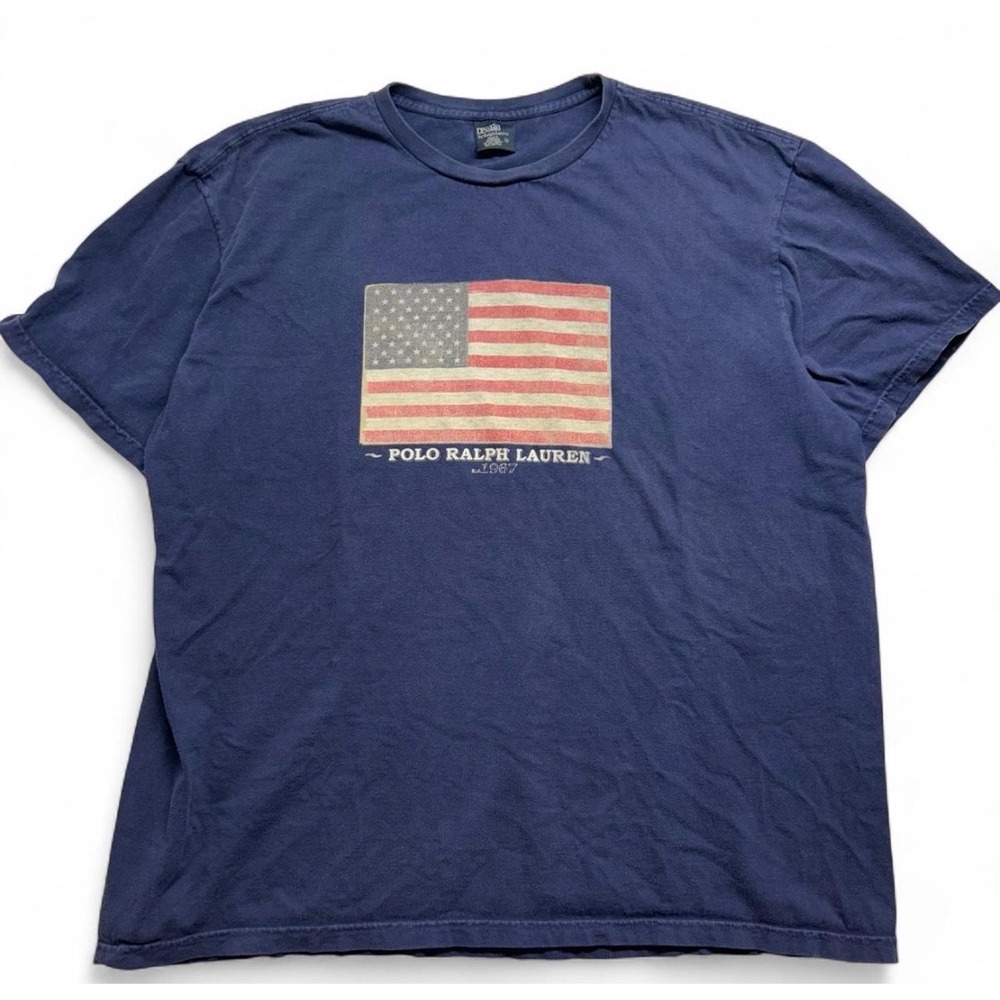 Polo Ralph Lauren Mens XL Navy Blue American Flag Graphic T-Shirt Est 1967